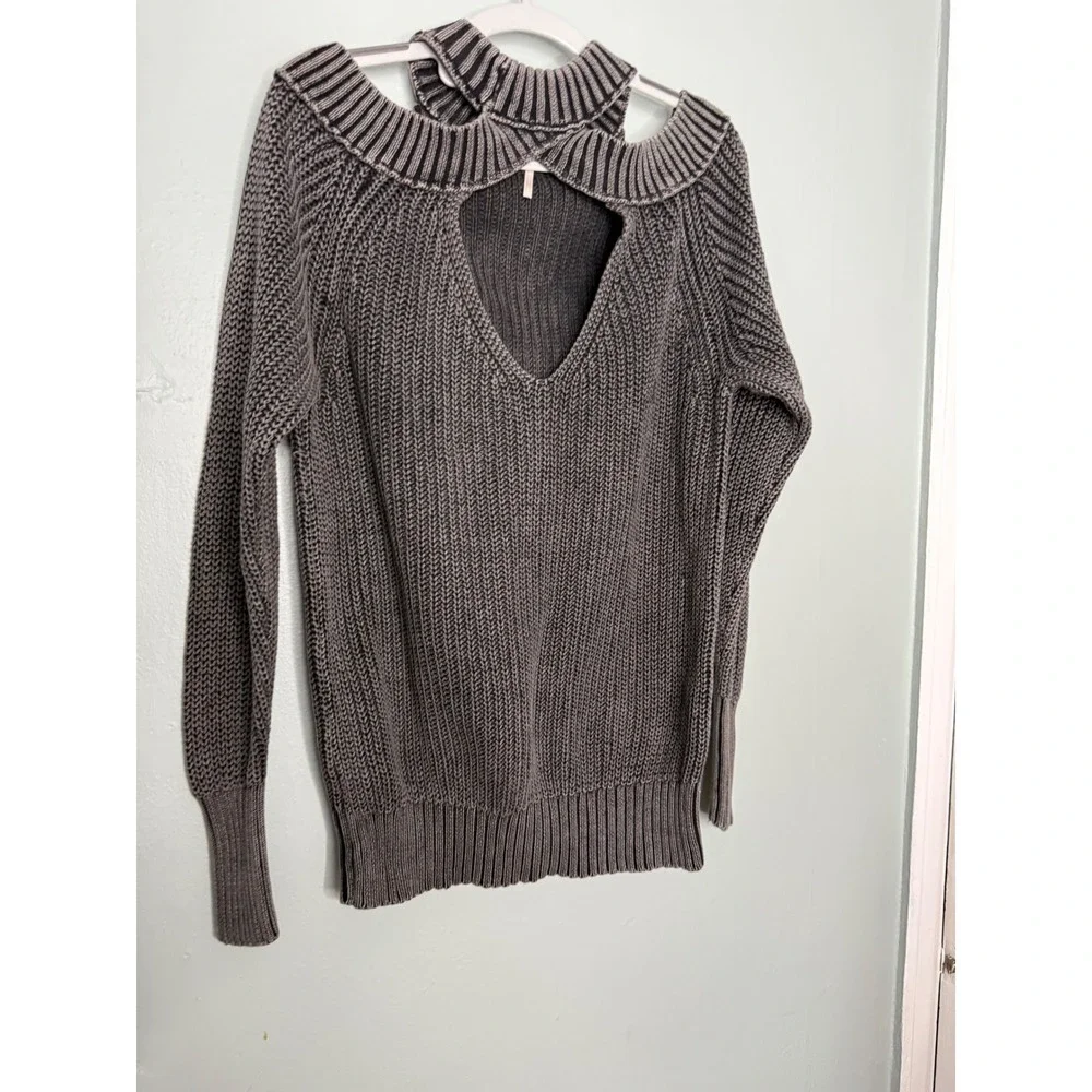 Free People Half‎ Moon Bay Pullover Knit Sweater Cold Off The Shoulder